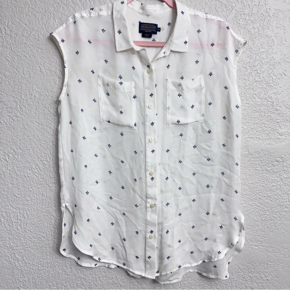 Pendleton White/Navy Sleeveless Oversized Blouse - Size XS - Picture 1 of 6